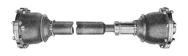 工业金属部分隔离在白色背景。复古车的螺旋桨传动轴。图片下载