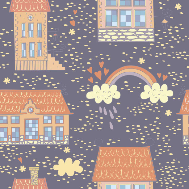 无缝的彩色图案与可爱的房子图片下载