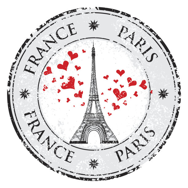 巴黎小镇在法国垃圾邮票爱的心图片下载