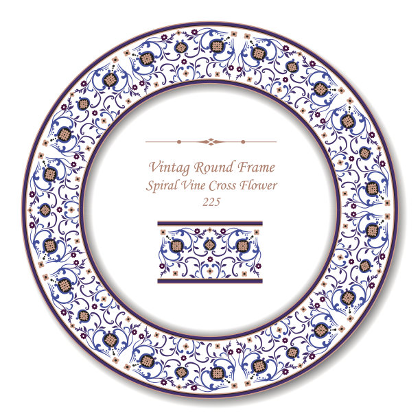 复古圆形复古框架-螺旋藤交叉花图片下载