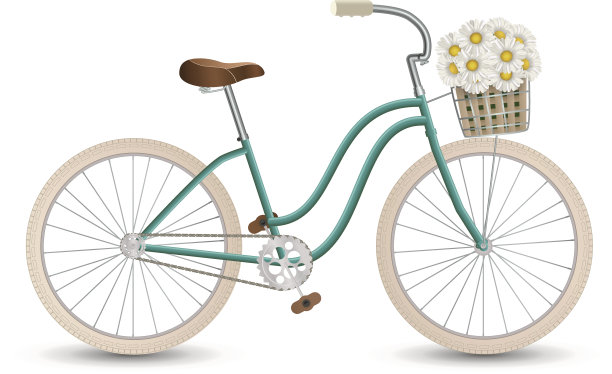 带花篮的复古自行车。健康的生活方式,健康。矢量插图EPS10。图片下载