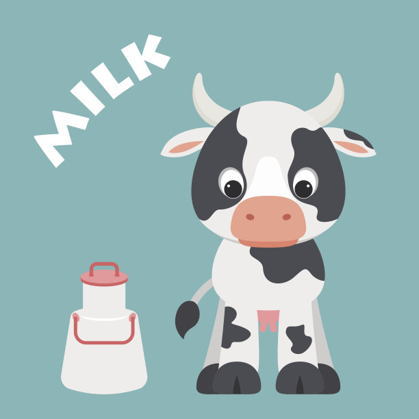 可爱的卡通奶牛与牛奶容器图片下载