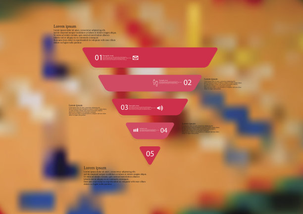 插图信息图形模板与三角形水平分为五个独立的红色部分图片下载