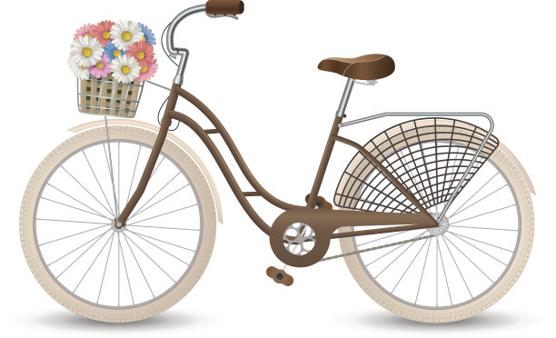 带花篮的复古自行车。健康的生活方式,健康。矢量插图EPS10。图片下载