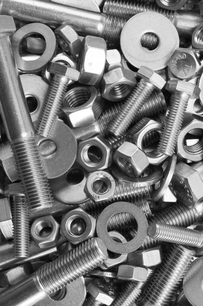 不锈钢螺母、螺栓和垫圈的混合物图片下载
