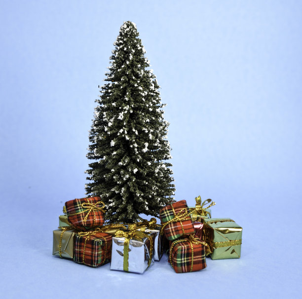 雪冷杉树与礼物图片下载