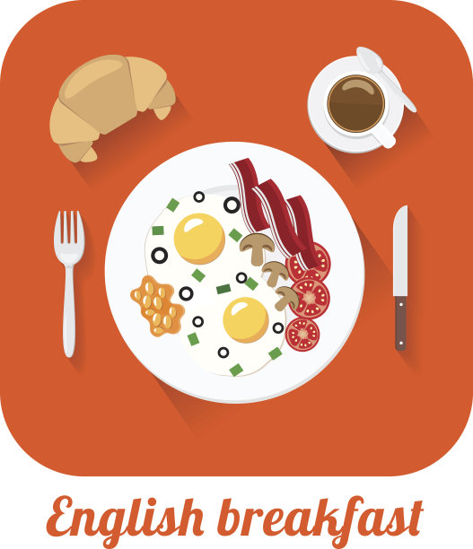 平面矢量长影英语早餐插图图片下载