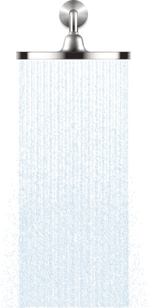 矢量雨淋浴头与水流动孤立在一个白色的背景。素材图片