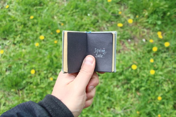 春季出售。书中的文字以草和花为背景图片下载