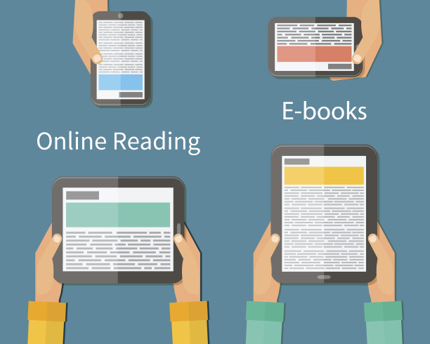 在线阅读和电子书。移动设备技术概念。向量图片下载