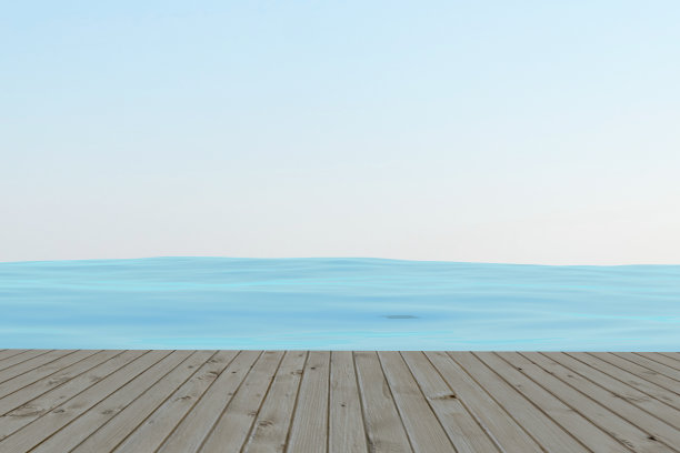 大海与蓝天和木地板在3D渲染图片下载