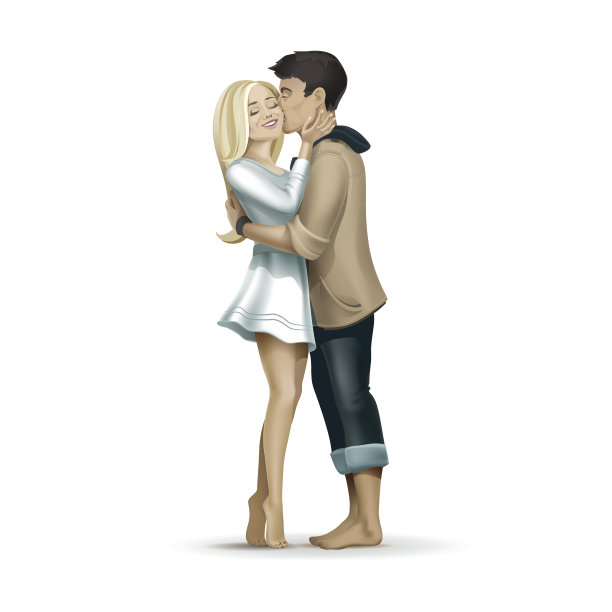 浪漫情侣接吻矢量图图片下载