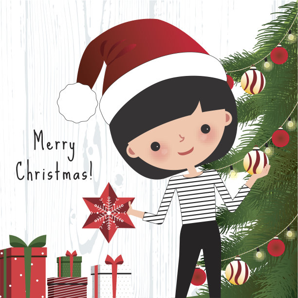 年轻女子装饰圣诞树图片下载