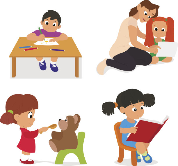 孩子们在幼儿园里玩耍、画画、学习图片下载