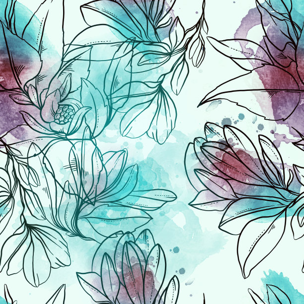 水彩和数字无缝花卉图案图片下载