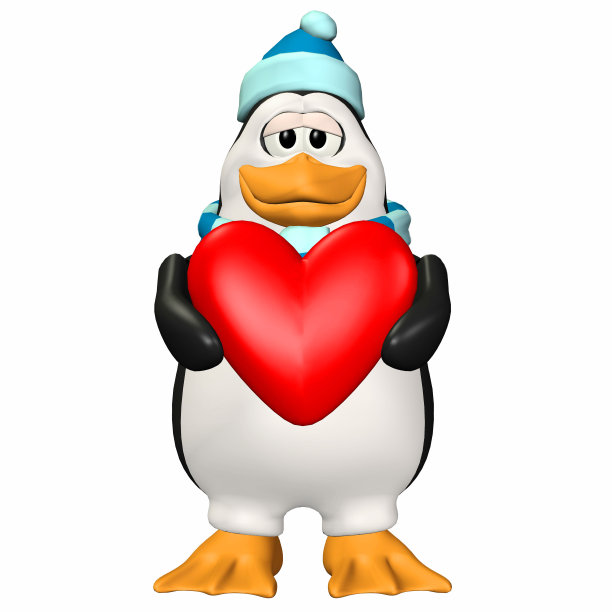 一只雄性企鹅抱着一颗心的插图图片下载
