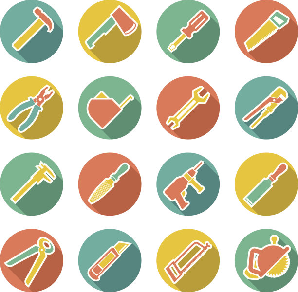 设置修复和建造工具的平面图标图片下载