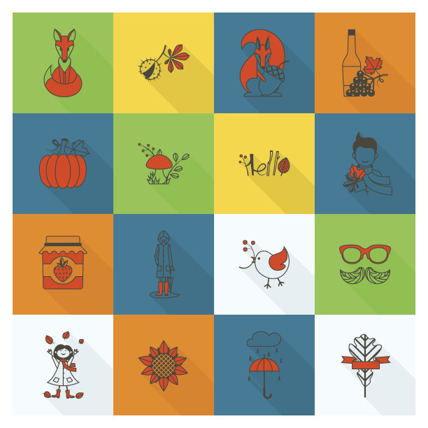 一套平坦的秋天图标图片下载