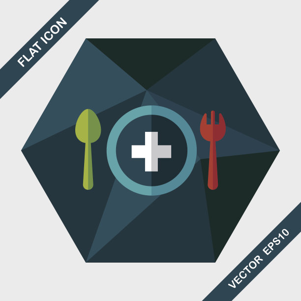 吃健康平面图标与长影子图片下载