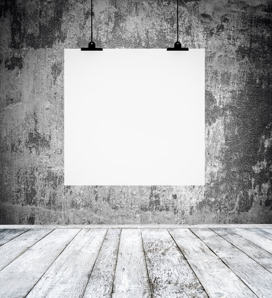 空房间，墙上挂着空白的纸板图片下载