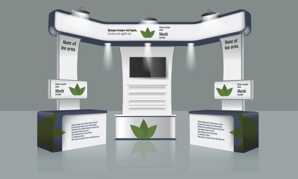 创意展台设计。贸易布斯模板。企业形象向量图片下载