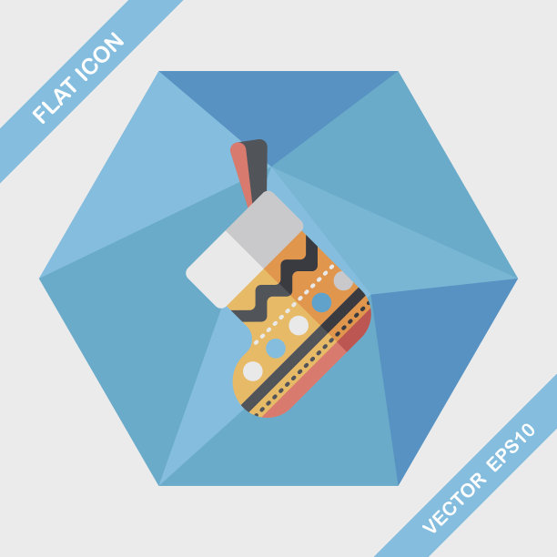 圣诞长袜与长影子扁平图标，eps10图片下载