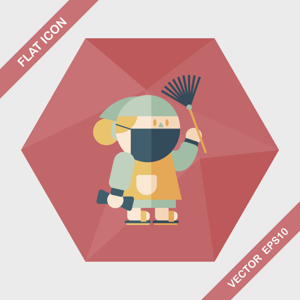 中国新年扁平图标与长影子，eps10图片下载