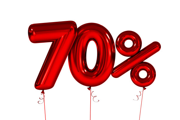 70充气数字，百分之红。三维渲染图片下载