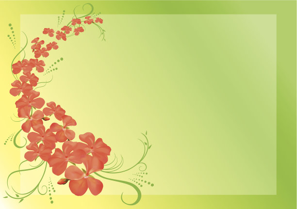 带粉色花朵的矢量绿卡图片下载