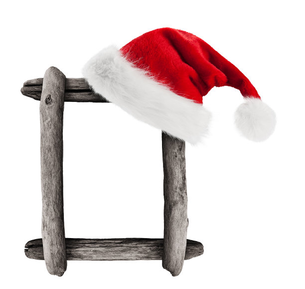圣诞帽挂在干树枝的框架上图片下载