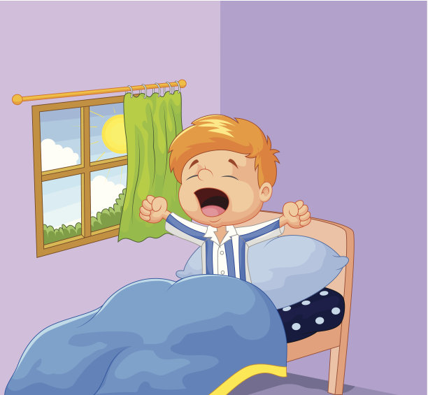 卡通小男孩醒了，打了个哈欠图片下载