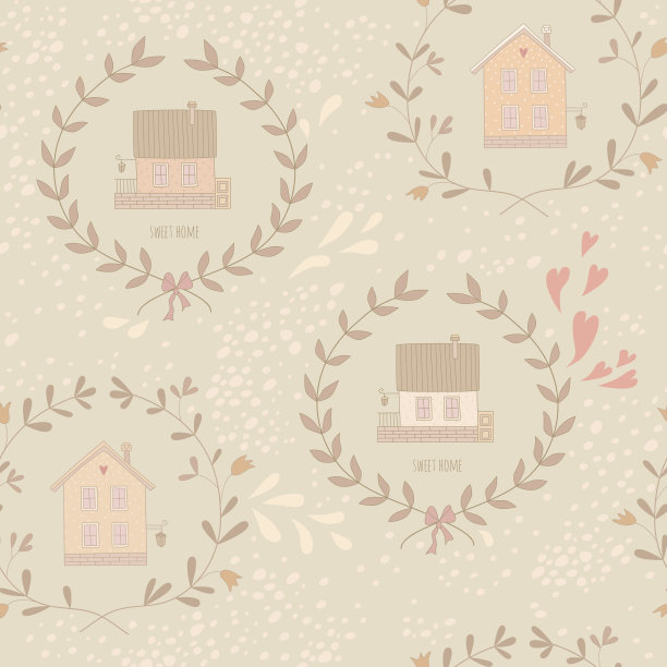 无缝模式与甜蜜的小房子图片下载