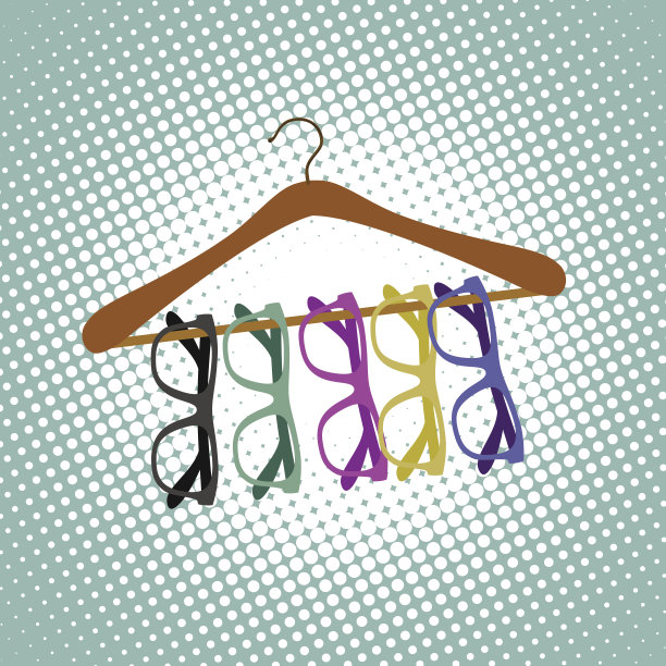 眼镜挂在衣架上。图片下载