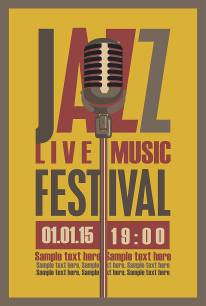 带有麦克风的爵士音乐节复古海报图片下载