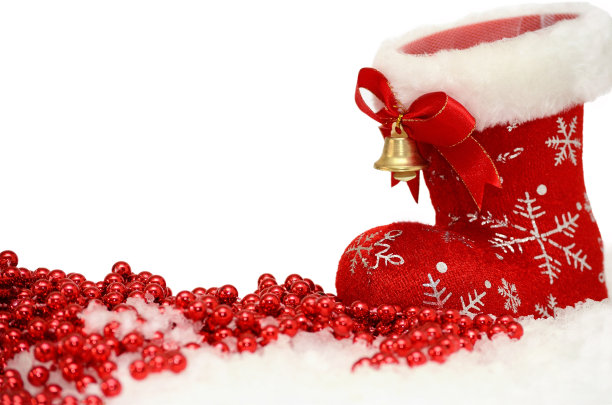 圣诞背景与红色圣诞老人的靴子在雪上图片下载