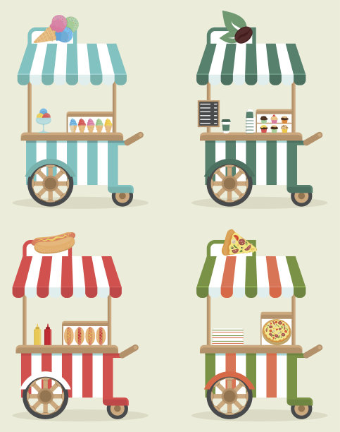 一套装着快餐的手推车。图片下载
