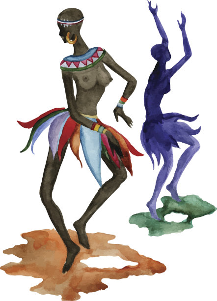 非洲民族舞蹈女孩。跟踪水彩画图片下载