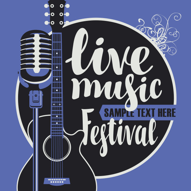 配有麦克风和原声吉他的音乐海报图片下载