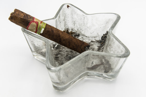 白色背景上叼着雪茄的烟灰缸图片下载