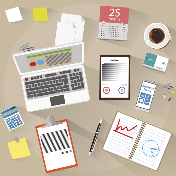 办公室、工作空间扁平化设计风格图片下载