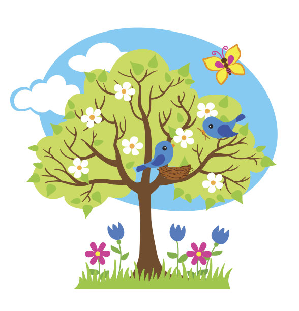 春树，春鸟筑巢，四季春意。图片下载
