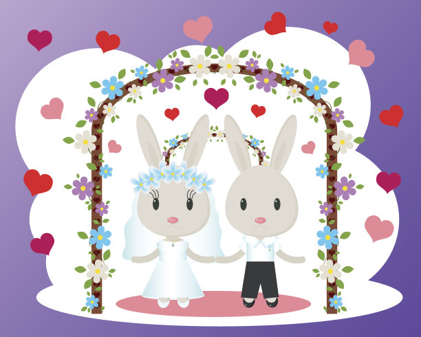 兔子婚礼卡片向量图片下载