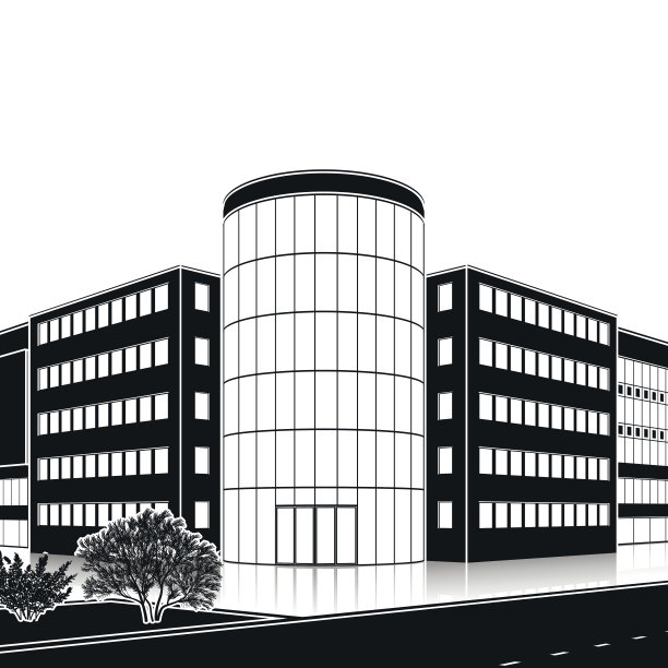 剪影办公大楼与入口和反射图片下载