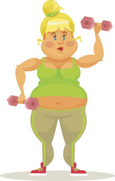 胖女人锻炼。矢量平面卡通插图图片下载