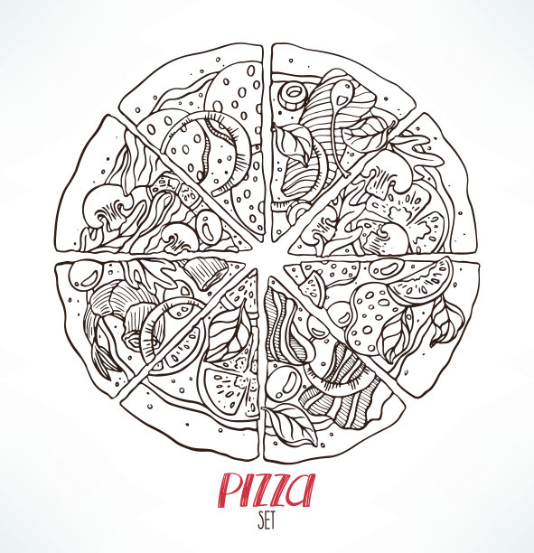 用各种馅料速写披萨图片下载