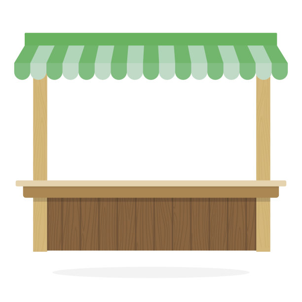 木制街道摊位与绿色屋顶平台隔离图片下载
