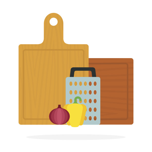 木板切割和磨碎与胡椒和洋葱矢量平面隔离图片下载