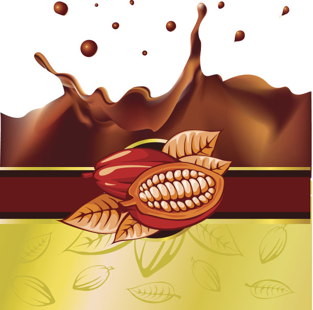 可可豆设计与巧克力飞溅矢量图片下载