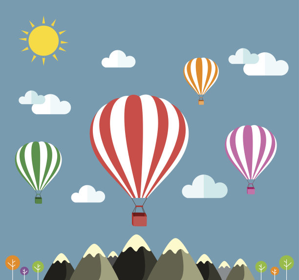 飞越高山的气球是旅行的象征素材图片
