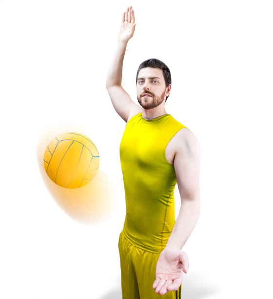 白色背景上穿黄色队服的排球运动员图片下载